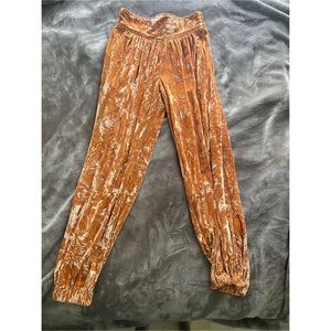 Orange velvet polyester pants